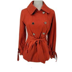 Millard Fillmore Anthropologie Orange Trench Coat Jacket Belted Women's Medium